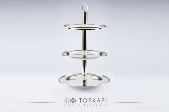 Silver plated 3 level pastry stand with border