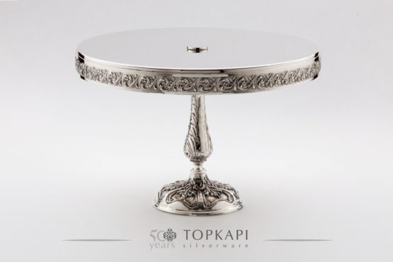 High silver plated cake & pastry stand with pressed border and casted foot