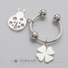 Clover and ladybug silver plated key ring