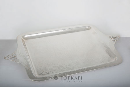 Rectangular silver plated hammered tray