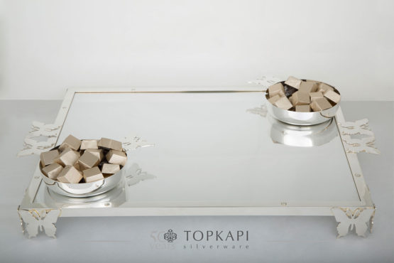 Topkapi-Rectangular butterfly tray with 2 chocolate bowls
