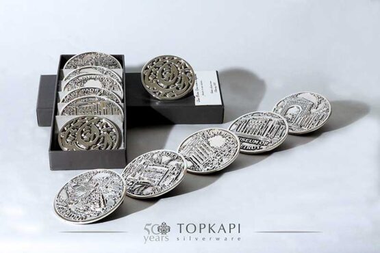 Topkapi-Set of 6 silver plated souvenir coasters from Lebanon