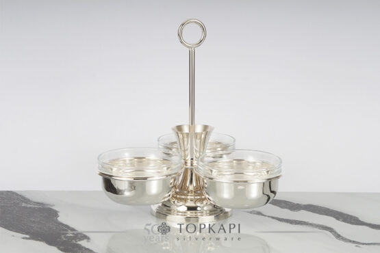 Topkapi-3 bowl silver plated condiment stand with handle