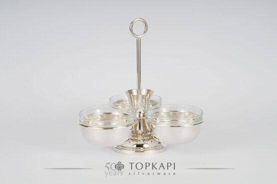 Topkapi-3 bowl silver plated condiment stand with handle