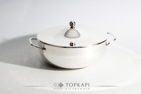 Silver plated round simple vegetable bowl with glass insert