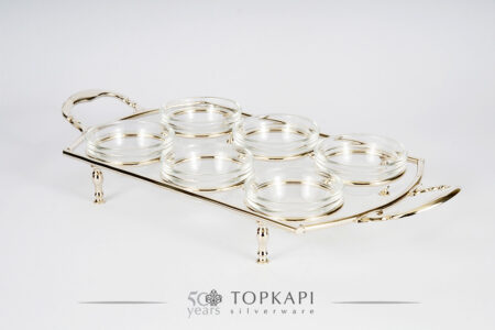 Silver plated stand with 6 dessert / condiment bowls