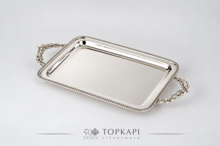 Rectangular silver plated serving tray with crown handles (Epi de ble)
