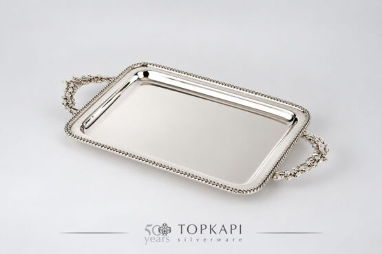 Topkapi-Rectangular silver plated serving tray with crown handles (Epi de ble) Topkapi-Rectangular silver plated serving tray with crown handles (Epi de ble)