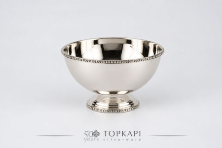 Round silver plated sauce bowl with base and glass insert (Perle)